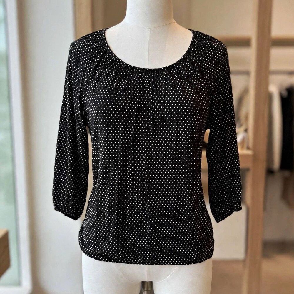 Michael Michael Kors Women’s L Black White Polka Dot Knit 3/4 Sleeve Top